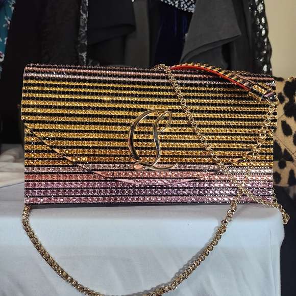Christian Louboutin Handbags - Christian Louboutin Elegant Gold and Pink Crystal Clutch with Chain